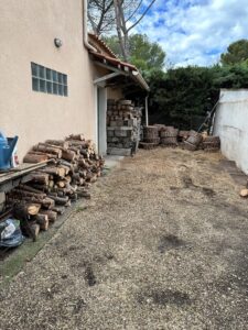 Chantier d’abattage d’un Pin Parasol et rognage de sa souche
